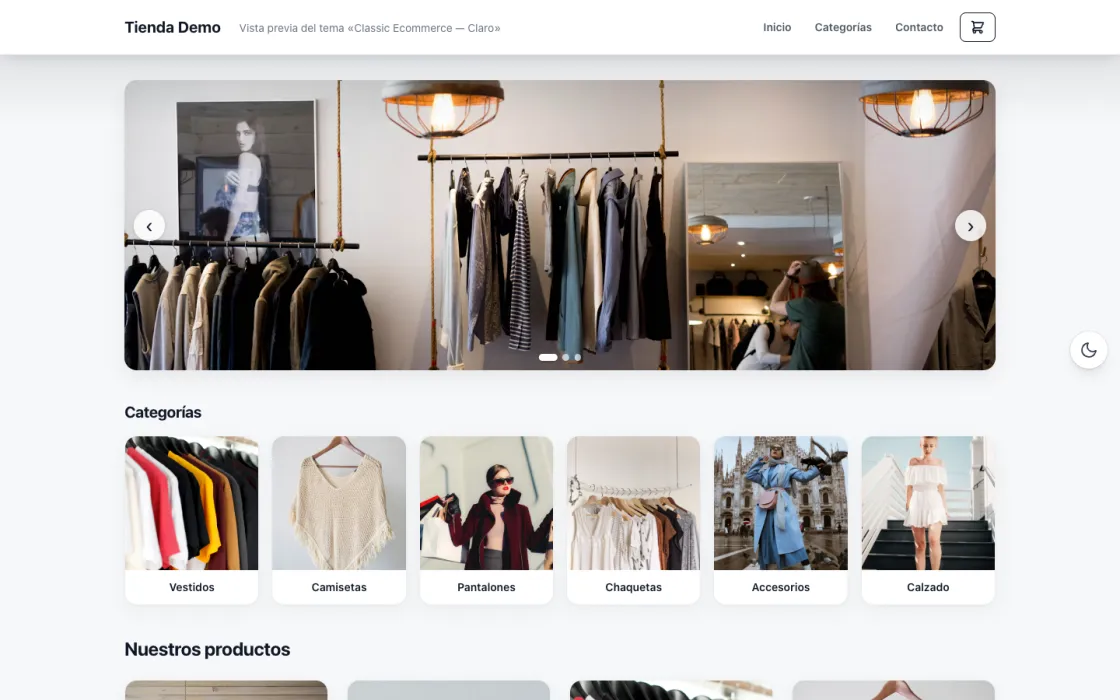 Vista previa de una tienda de ropa creada con Tienly