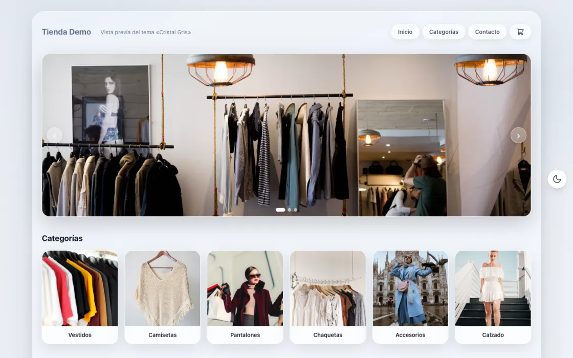 Vista previa de una tienda de ropa con tema gris